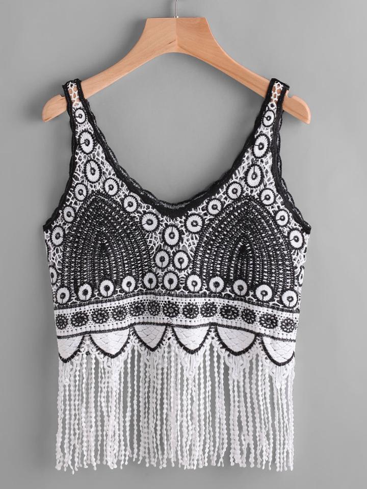 Shein Crochet Fringe Hem Cami Top