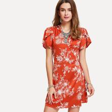 Shein Tulip Sleeve Floral Wrap Dress