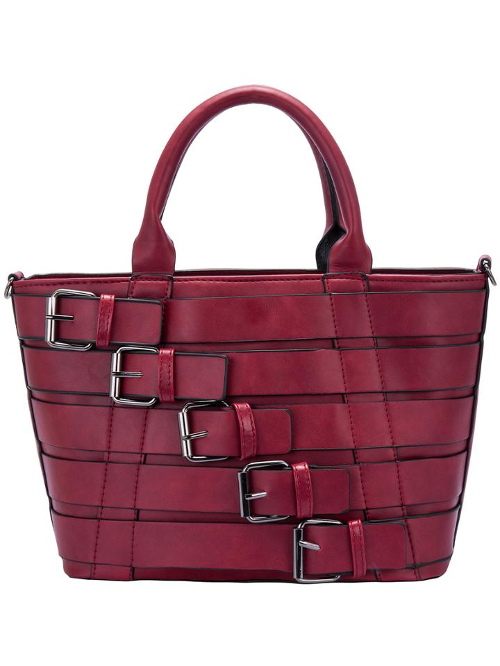 Shein Burgundy Leather Buckle Pu Tote Bag