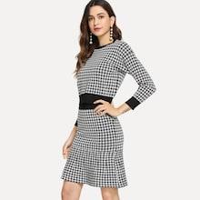 Shein Contrast Trim Gingham Top With Skirt