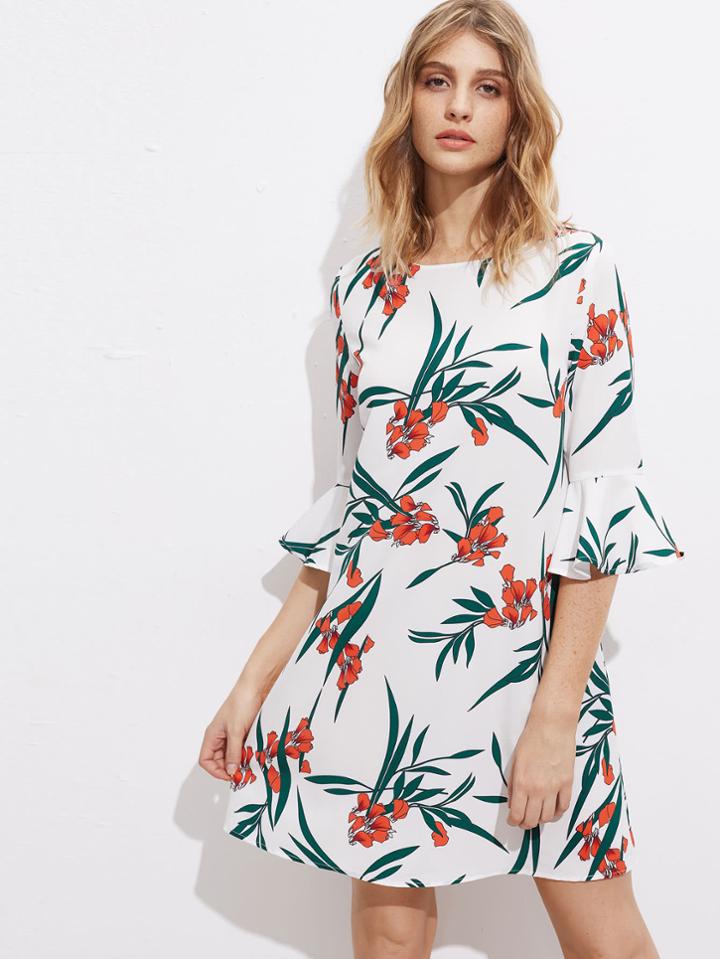 Shein Fluted Sleeve Botanical Dress