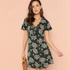 Shein Sunflower Print Knot Front Dress