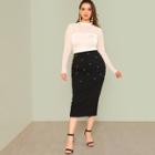 Shein Plus Pearl Beaded Ribbed Knit Skirt