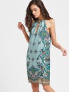 Shein Green Paisley Print Halter Cut Out Dress