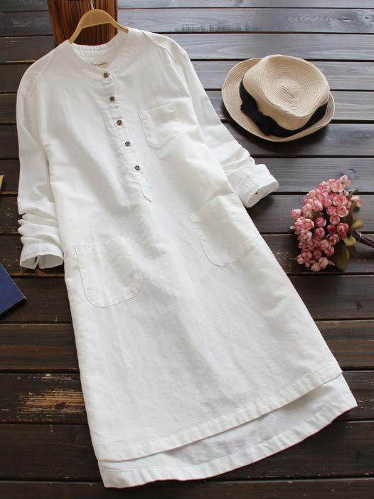 Shein Stand Collar Dip Hem Shirt Dress
