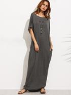 Shein Grey Bow Cutout Back Dolman Sleeve Maxi Dress