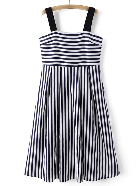 Shein Navy Mix Stripe A-line Bib-front Dress