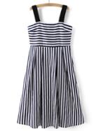 Shein Navy Mix Stripe A-line Bib-front Dress