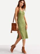 Shein Green Sleeveless V Neck Split Side Dress