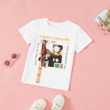 Shein Girls Embroidered Figure & Letter Print Tee