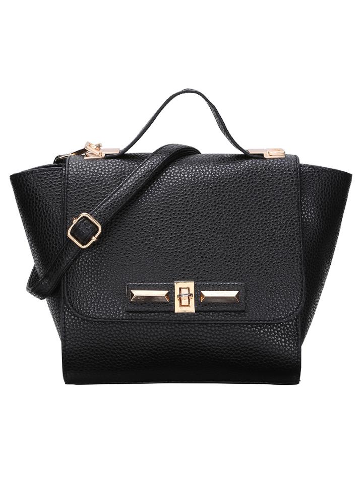Shein Faux Embossed Leather Turnlock Trapeze Handbag