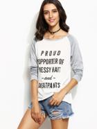 Shein White Slogan Print Contrast Raglan Sleeve T-shirt