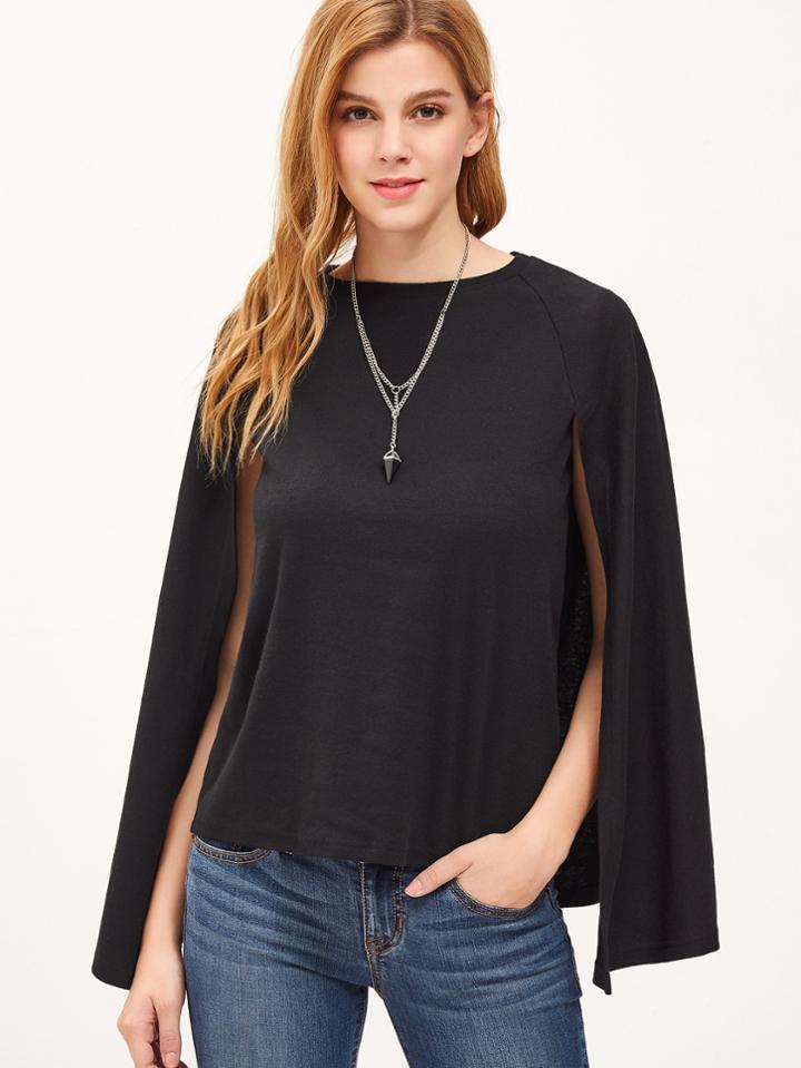 Shein Black Round Neck Cape T-shirt