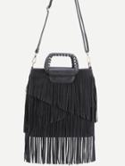 Shein Black Faux Leather Fringe Crossbody Bag With Handle