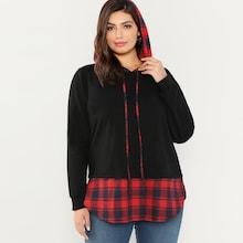 Shein Plus Tartan Print Curved Hem 2 In 1 Hoodie