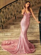 Shein Pink Crisscross Back Fishtail Sequin Dress