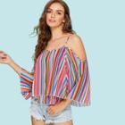 Shein Cold Shoulder Wrap Back Layered Striped Top