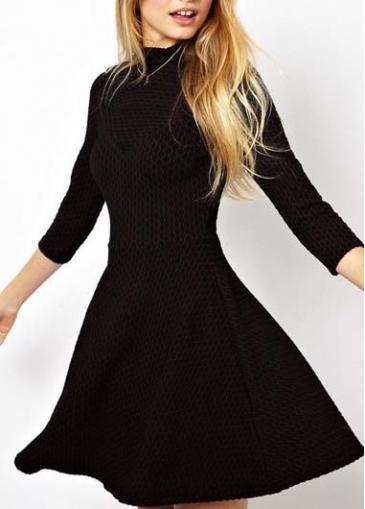 Rosewe Chi Three Quarter Sleeve Black Dress With Mandarin Collar