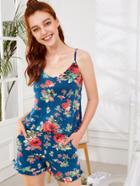 Shein Flower Print Split Top & Shorts Pj Set