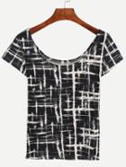 Shein Scoop Neck Paint Splatter Print T-shirt - Black