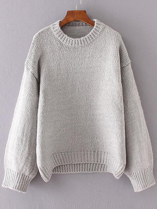 Shein Grey Crew Neck Drop Shoulder Sweater