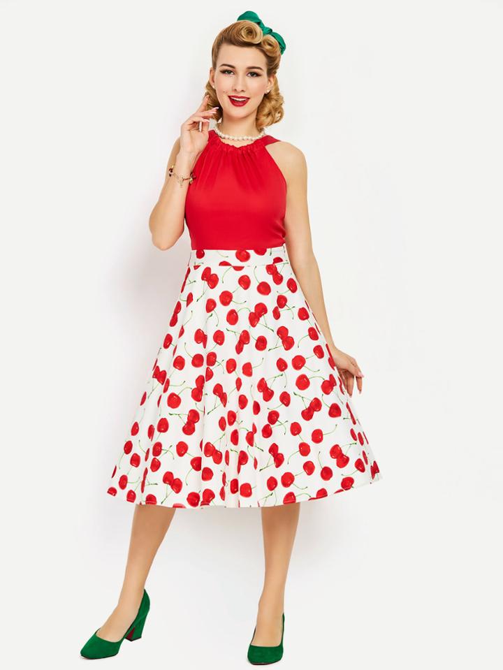 Shein Cherry Print Contrast Circle Dress