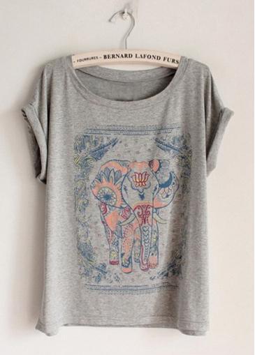 Rosewe New Arrival Short Sleeve Animal Print T Shirt Grey