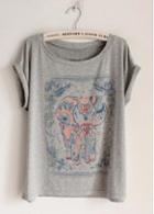 Rosewe New Arrival Short Sleeve Animal Print T Shirt Grey