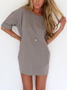 Shein Grey Round Neck Inch Half Sleeve Loose Dress