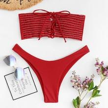 Shein Lace-up Shirred Bikini Set