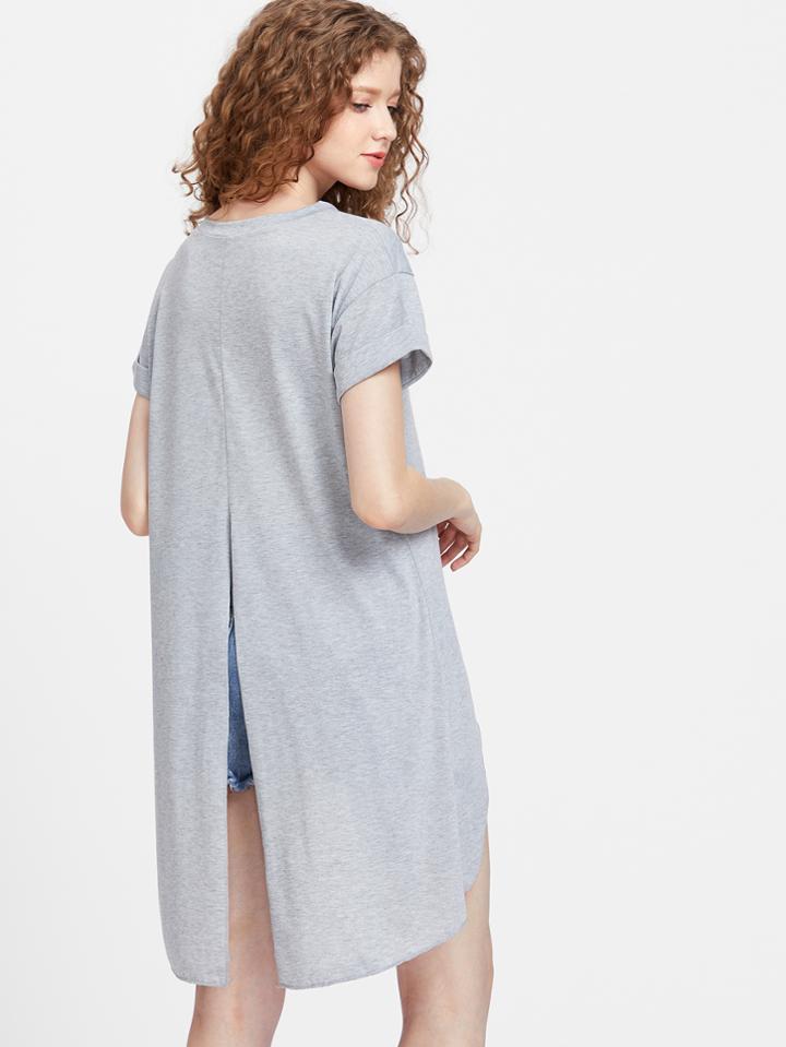 Shein Slit Back Dip Hem Tee