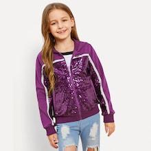 Shein Girls Zip Up Contrast Sequin Sweatshirt