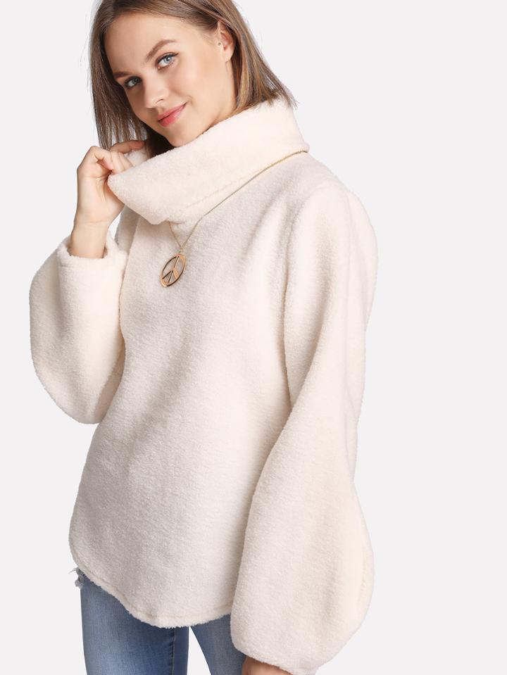 Shein Balloon Sleeve Plush Pullover