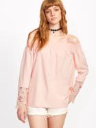 Shein Pink Off The Shoulder Lace Contrast Top