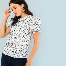 Shein Frill Cuff Calico Print Top