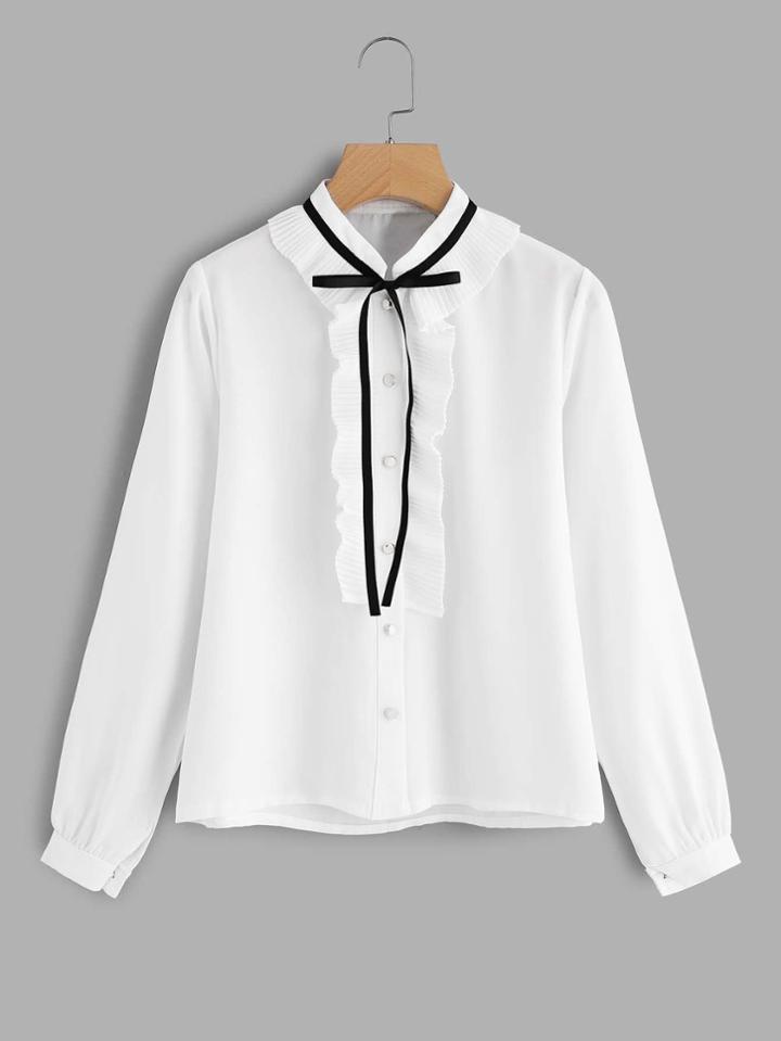 Shein Frill Trim Tie Neck Shirt
