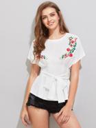 Shein Symmetric Blossom Embroidery Fit & Flare Top