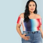 Shein Plus Ombre Lettuce Trim Smock Bardot Top