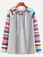 Shein Contrast Printed Raglan Sleeve Hooded T-shirt