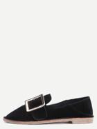 Shein Black Leather Buckle Strap Flats
