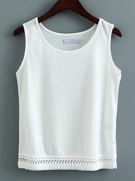 Shein White Sleeveless Tassel Slim Vest