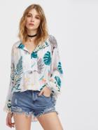 Shein Jungle Print V-neckline Tassel Trim Blouse