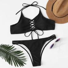 Shein Plus Criss Cross Halter Bikini Set