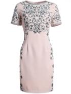 Shein Apricot Round Neck Short Sleeve Embroidered Dress