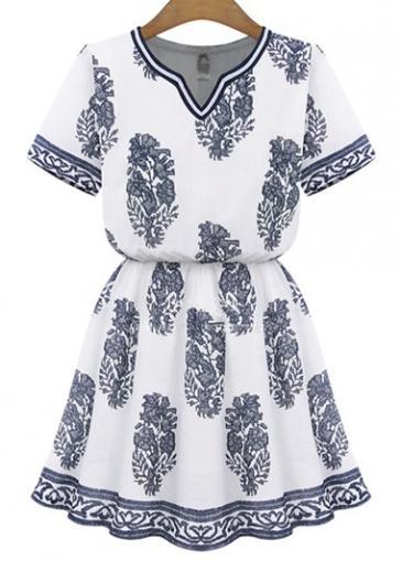 Rosewe Charming Short Sleeve Print Design Woman Mini Dress
