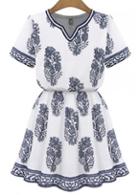 Rosewe Charming Short Sleeve Print Design Woman Mini Dress