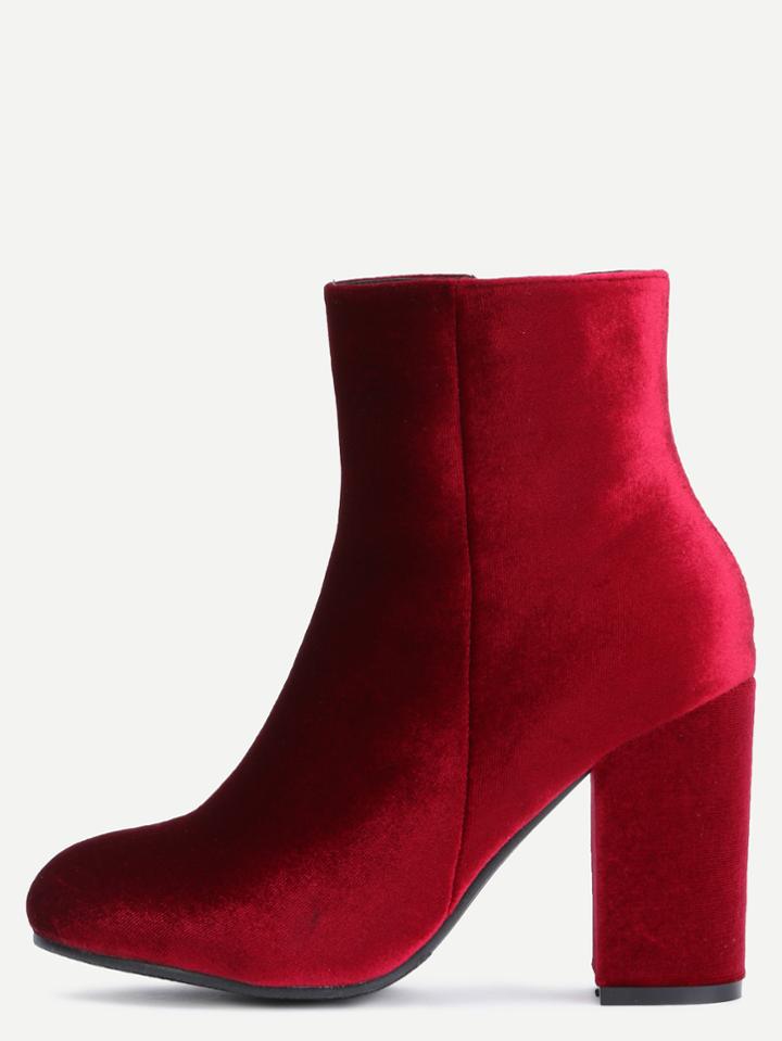 Shein Burgundy Velvet Chunky Heel Boots