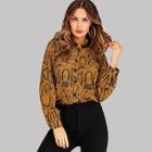 Shein Snake Print Contrast Lace Blouse