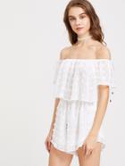 Shein Dot Jacquard Two Layer Self Tie Bardot Playsuit