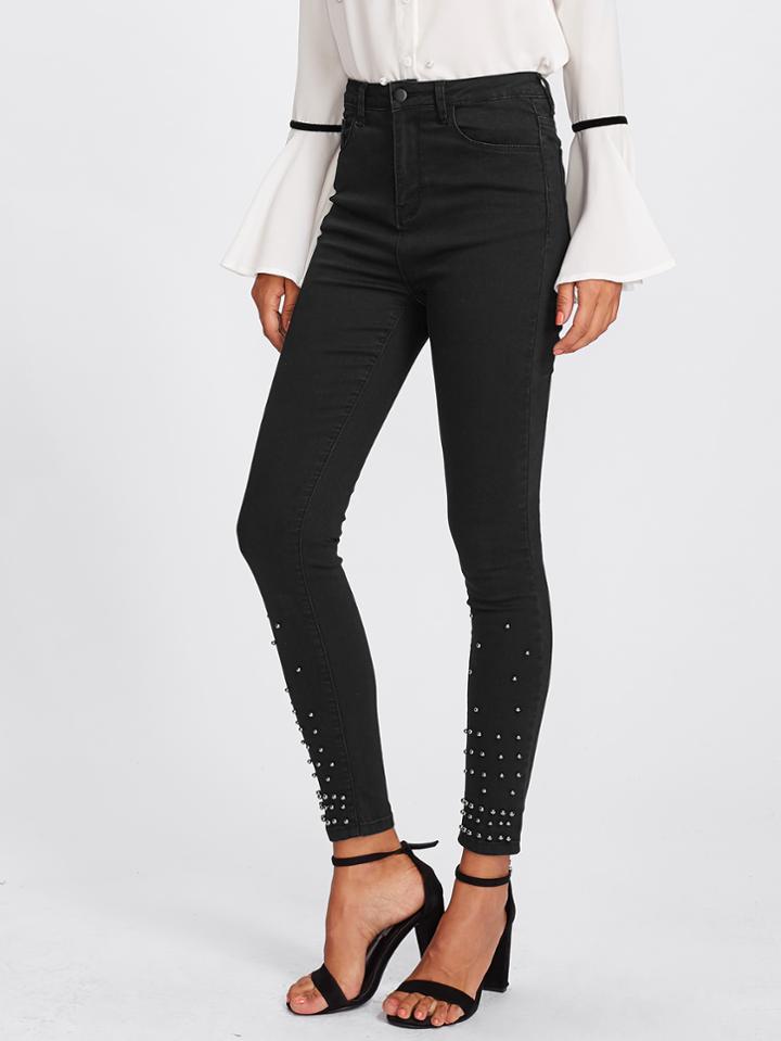 Shein Rivet Hem Skinny Jeans